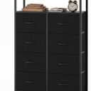 OLIXIS 8 Drawers Fabric Dresser, Raised Shelf Tall Chest of Drawers, Black, 31.5"D x 45.9"W x 11.8"H