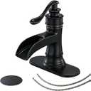 BWE Oil Rubbed Bronze Bathroom Sink Faucet with 1.2 GPM Flow Rate Waterfall Vanity Sink Faucet Single Handle Mixer Tap with Pop Up Drain Stopper Assembly Water Supply Hose