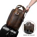 Augus Business Travel Briefcase Genuine Leather Duffel Bags for Men Laptop Bag fits 15.6 inches Laptop YKK Metal Zipper (Dark brown)