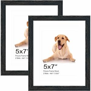 5x7 Hanging Picture Frames, Solid Wood, Not Glass, Display Pictures 3.5x5,4x6 with Mat or 5x7 Without Mat, Stable Sturdy Picture Frame Set for Wall Mounting or Tabletop (Black, 5x7, Set of 2)