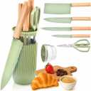 Knife Set, 6-Piece Kitchen Knife Set with Sharp Chef and Meat Knives, Anti-Rust Utility Knives Set for Kitchen, Kitchen Knife Block Set Green