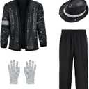 Boys 70s jacket Disco Outfits Pop King costume for kids Dance Star Set (Small, Z3757)