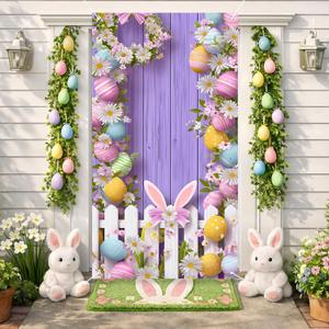 Happy Easter Door Cover Banner 70.87 x 35.43 Inch, Spring Easter Bunny Eggs Welcome Porch Banner, Vertical Easter Door Banner Decoration for Front Door Indoor Outdoor Party Decor