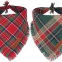 ADOGGYGO Christmas Dog Bandanas with Tassels Edges, Stylish Plaid Dog Christmas Scarf Bib, Multiple Sizes Offered, Plaid Bandanas for Small Dogs (Small)