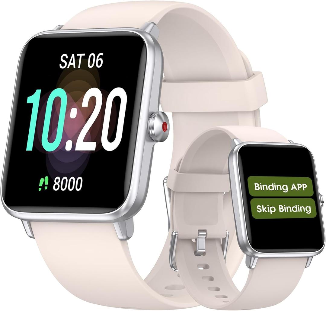 DAVIKO Pedometer Watch Senior Friendly No App/Phone Required,Waterproof Fitness Tracker Watch with Heart Rate Sleep Monitor Activity Tracker, Step Counter for Walking, Smart Watches for Women Men (Almond)