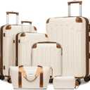 LARVENDER Luggage Sets 6 Piece, Expandable Luggage Set Clearance for Women, Suitcases with Wheels, Hardside Hard Shell Travel Luggage with TSA Lock (White Brown, 6pcs)