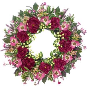 24-Inch Peony Wreath for Front Door – Artificial Berry & Floral Spring Wreath, Handmade Summer Front Door Decor – All-Season Wreath for Porch, Garden, Window Decor