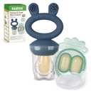 Haakaa Baby Fruit Food Feeder & Mini Freezer Nibble Tray Combo, Breastmilk Popsicle Molds for Baby Cooling Relief, BPA Free Silicone Feeder for Safe Infant Self Feeding, 4 Month+ (Steel Blue)