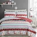 Reversible Xmas Quilts Full/ Queen Size Christmas Bedding Bedspread Lodge Cabin Moose Coverlet Lightweight Rustic Reindeer Elk Snowflake Bed Set Red Blue Green Stripe Quilt Set