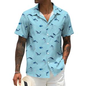 Men Button Up Short Sleeve Hawaiian Shirt Summer Tropical Beach Shirts for Vacation Fishing (X-Large, Bubble and Fish)