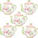 5Pcs Teapot Balloon | Giant 31 Inch Teapot Foil Balloons | Pink Green Let's Par Tea Balloons | Tea Party Decorations | Garden Tea Paty Decoration | Lets Par-Tea Baby Shower Tea Party Birthday Dcor