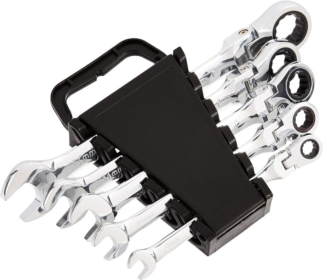 Amazon Basics Ratchet Wrenches Set, Flexible Metric Flex Head, 5-Piece