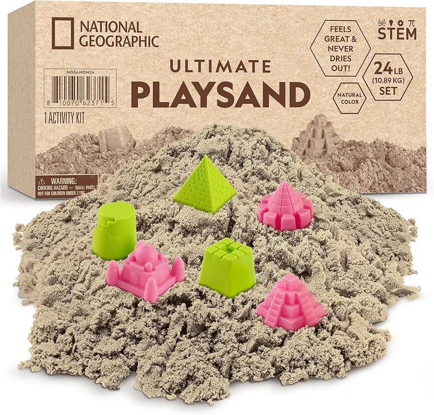 National Geographic Moon Sand - 24 Lb. Bulk Play Sand Kit with 6 Castle Molds (Natural) - A Fun No Mess Sensory Activity, Kids Fake Sand Play Set, Sensory Bin Filler