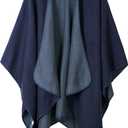 Urban CoCo Women's Color Block Shawl Wrap Open Front Poncho Cape (Blue)