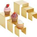 Matte Metal Display Stand,6 Pcs 2 Set Display Risers for Display, Metal Rectangular Display Shelf for Showcase, Dessert, Toys, Perfume (Gold, 3''x4''x5)