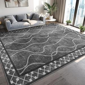 5x7 Area Rugs for Living Room, Machine Washable Rugs, Non-Slip Low Pile Indoor Floor Rugs, Large Modern Carpet for Bedroom Entryway Classroom Playroom Dining Room Home Decor, Dark Grey
