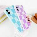 Case for iPhone 11, Cute Checkerboard Larger Blocks Pattern Aesthetic Gloss Phone Case, Raised Lens Edge Protection, Stylish Slim Soft TPU Protective Cover for iPhone 11, Purple