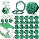 Wenqik 50 Sets Quinceanera Party Favors for Guests Rose Design Compact Pocket Mirrors Quinceanera Cards Thank You Gift and Organza Bags Birthday Party Favor (Green)