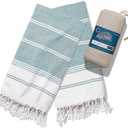TEXAS LINEN CO. 100% Cotton Beach Towels Set of 2-39" x 71" Oversized Extra Large Towel with Bag - Quick Dry & Soft Durable for Pool, Gym, Yoga - Diamond Pattern Bath Towel for Adults - Green