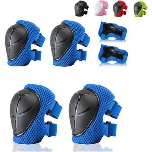 Knee Pads for Kids Toddler Knee Pads and Elbow Pads Set Kids Protective Gear Set with Wrist Guards 3 in 1 Kids Knee Elbow Pads for Cycling Skating Bike Rollerblading Scooter, 3-14 Years (Blue)