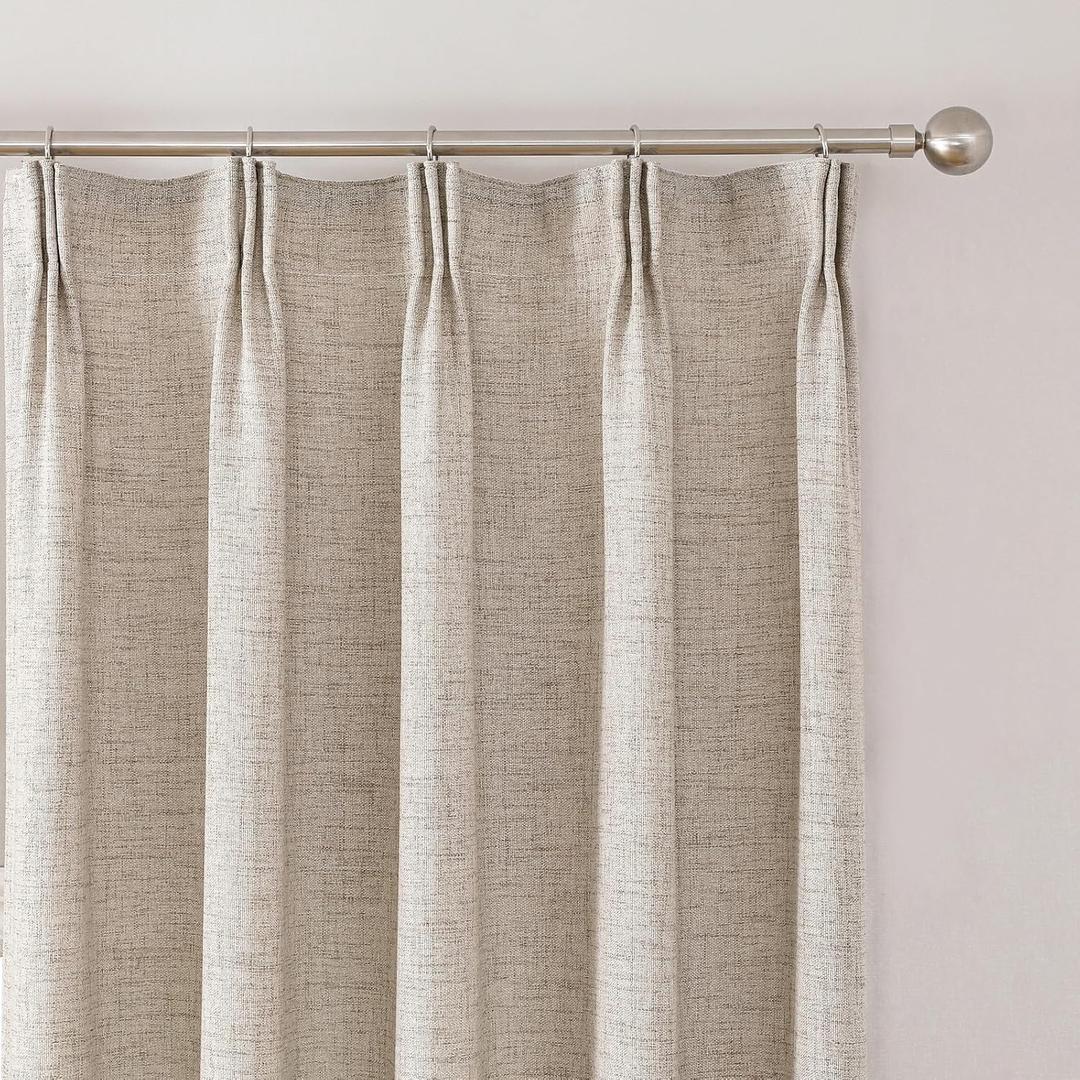 Dark Taupe Thick Linen Semi Sheer Curtains 90 Inches Long, Privacy Sliding Glass Door Curtains & Drapes, Modern Vintage Window Treatments Pinch Pleat Ceiling Curtain with Hooks (50"W x 90"L (Pack of 2))