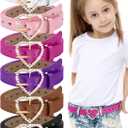 Ramede 6 Pcs Girls Belt with Heart Metal Buckle Skinny Kids Leather Belts for Jeans Dress Pants (18-22 Inch, Bright Color)