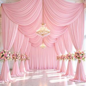 20x20 FT Pink Backdrop Curtain for Parties Wrinkle Free Photo Backdrop Curtains Polyester Wedding Back Drop Cloth Background for Birthday Photography Portraits Pet Photoshoot Prom Decoration