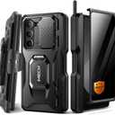 TONGATE for Z Fold 6 Case with Ring Stand, Built-in S Pen Holder & Glass Screen Protector Shockproof Rugged Z6 Phone Case with Slide Camera Cover & Belt Clip for Samsung Galaxy Z Fold 6 2024, Black