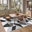 Large Area Rug 5x7 Geometric Rug Living Room Grey and Black Rugs Machine Washable Modern Style Rug Non Slip Printed Low Pile Indoor Floor Carpet for Dining Room Bedroom Office