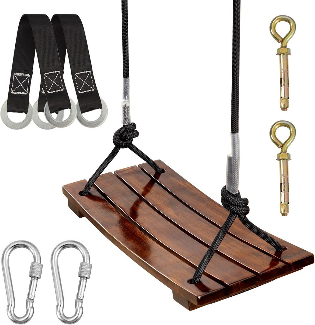 PELLOR Anticorrosive Wood Swing Seat - Waterproof, Indoor/Outdoor, 17.7x7.9x0.6 inch (Chocolate)
