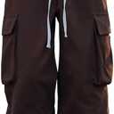 Baggy Parachute Pants for Women Straight Unisex Wide Leg Cargo Pants Elastic Waist Drawstring Harajuku Cotton Trendy (X-Small, Brown)