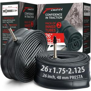 Fincci Pair 26 Inch Bike Tube with Presta Valve Durable Bike Tire Tubes 26x1.75/1.95/2.0/2.1/2.125 Value Pack, Reliable Air Retention and Esy to Instll 2X Tubes for MTB, Road and Cruiser Bikes