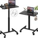Mobile Small Standing Desk, Gas Spring Adjustable Height Rolling Portable Laptop Desk with Lockable Wheels, Computer Workstation, Rolling Podium (Black, 17.8 * 25.5)