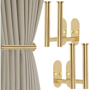 Yagoo 4Pcs Adhesive Curtain Holdbacks，Screw-in Curtain Tie Backs Curtain Holders Tiebacks Curtain Hooks for Wall Mounted Curtain Pull Backs for Home Decor Drapes (4, Gold)