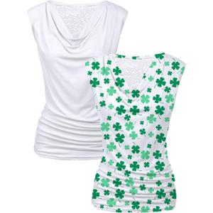 Zeagoo Womens Tank Tops 2 Pack Trendy Going Out Tops Sleeveless Shirts Ruched Business Casual Basic Tunic Tops Outfits (XXL)