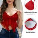 AIMISHI Sexy 3D Flower Crop Top for Women Y2K V Neck Tank Tops Spaghetti Strap Ruffle Camisole Summer Going Out Outfits Red Small (Red, S)
