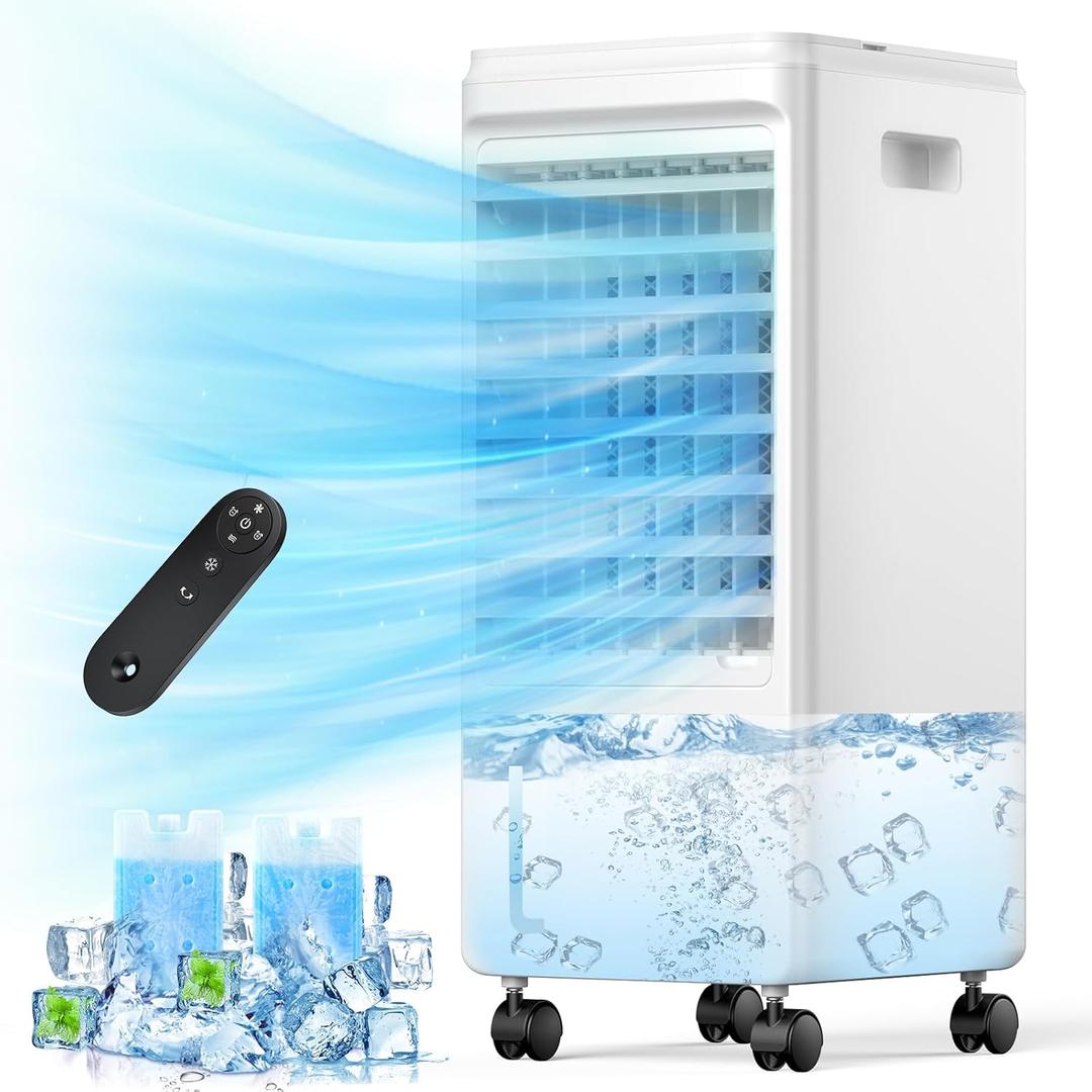 Portable Air Conditioners, 3-IN-1 Evaporative Air Cooler, Swamp Coolers w/ 3 Ice Pack, 1.85 Gal Water Tank, 4 Modes, 80 Oscillation, 7H Timer, Portable Ac for Bedroom, Room, Indoor White