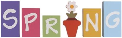 Pechpell Set Of 6 Wooden Spring Signs Letter Blocks, Wood Spring Table Decoration Indoor, March Seasonal Tiered Tray Tabletop Shelf Mantel Desk Home Decor