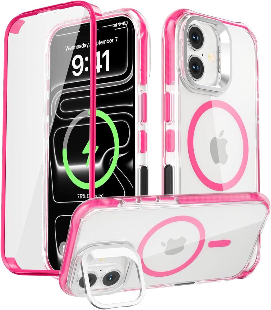 Magnetic for iPhone 17 Case, Built-in Screen Protector Hot Pink