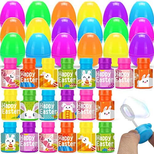 24 Pcs Easter Eggs Prefilled with Bubble Bottle Inside for Easter Party Favor, Filled Easter Egg for Easter Egg Hunt Game with Kid Toddler, Easter Decoration, Easter Basket Stuffers Fillers for Child