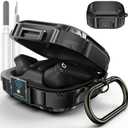 [Upgrade Secure Lock] for Beats Powerbeats Pro 2 Case Cover, LDSXAY Carbon Fiber Shockproof Protective Cover for Powerbeats Pro 2 2025 with Cleaner Kit & Carabiner (Black)