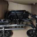 Medline Lightweight Foldable Transport Wheelchair with Handbrakes and 12-Inch Wheels, Blue Frame, Black Upholstery