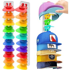Hat Organizer for Baseball Caps 2 Pack, Adhesive Hat Rack for Wall,Baseball Cap Organizer(White+Rainbow)