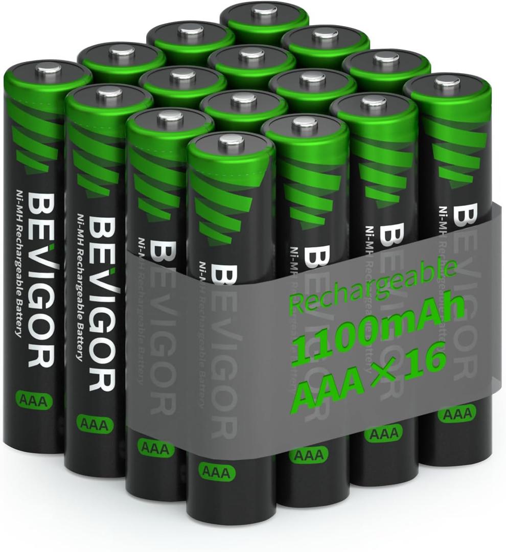 BEVIGOR Rechargeable AAA Batteries, 1100 mAh High Capacity, LSD Low Self Discharge Technology, 1.2V NiMH AAA Batteries,Telephone Batteries, Long-Lasting Triple AAA Rechargeable Batteries 16 Count