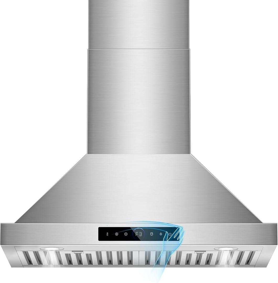 30 inch Range Hood Wall Mount, 1200 CFM with 4-Speed Gesture Sensing & Touch Control, Stainless Steel Ducted Kitchen Stove Vent Hoods with 2 LED Lights, Time Setting, Dishwasher-Safe Baffle Filters
