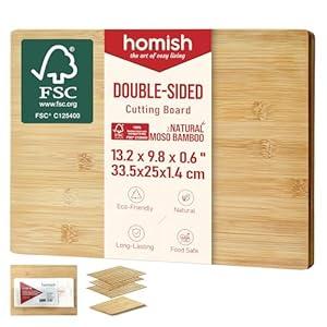 Bamboo Cutting Board for Kitchen - Wood Chopping & Charcuterie Board | Made with Moso Bamboo - Double Sided Butcher Block (13.2" x 9.8" / 33.5 x 25 cm)