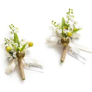 Ling's moment Boutonniere for Men, 2pcs Groom Groomsmen Guest Boutonniere, Artificial Flowers for Wedding/Prom/Homecoming, etc.White Sage