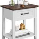 End Table with Drawer, Side Table for Spaces, 2 Tiers Storage Shelves with Dresser, Bedside Tables Nightstands for Living Room, Bedroom, Dorm, White