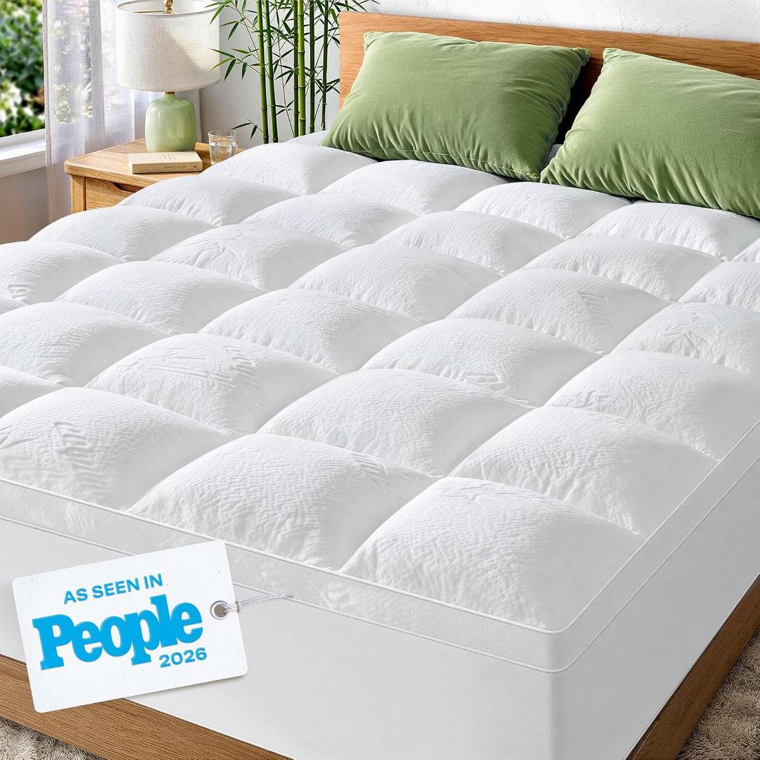 Extra-Thick California King Mattress Topper with 20" Deep Pocket
Viscose Derived from Bamboo, Ultra Plush & Soft Mattress Pad, Pillow Top, Full Body Support, White