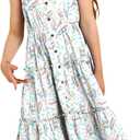 Enlifety 6-12Y Girls Flowy Dress Summer Casual Sundress Spaghetti Straps Printed Dresses (6-7 Years, Baseball Drip)